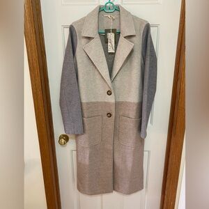Long, neutral-toned colourblock wool-like coat/coatigan - new with tags